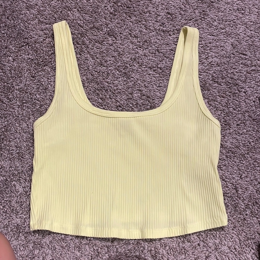 Yellow Ribbed Scoop Tank Top